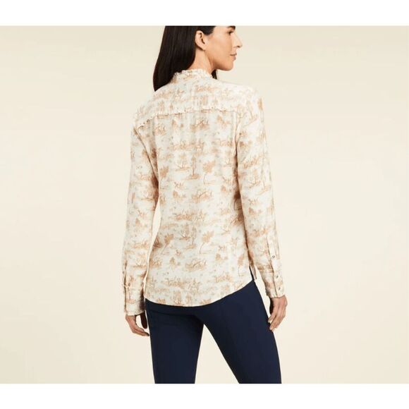 Ariat Clarion Blouse Lightweight Viscose Toile Western Print Ruffles Size XS - Picture 2 of 16